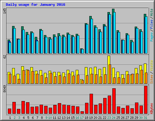 Daily usage for January 2016